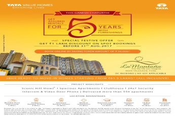 Tata La Montana offers 2 BHK ready to move homes @ 61.5 lacs with assured rentals
